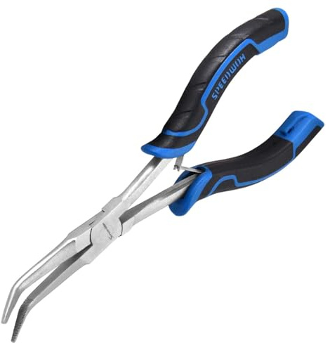 SPEEDWOX Long Reach Bent Needle Nose Pliers with Serrated Jaw Angled Needle Nose Pliers for Jewelry Making Fish Bone Pliers Tweezers Bent Chain Nose Pliers for Wire Bending and Small Object Gripping