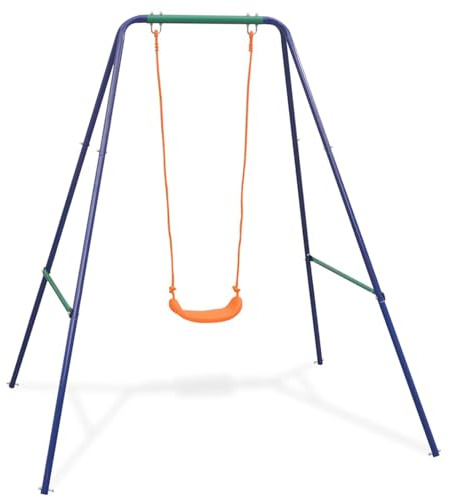 Altalena singola per bambini, altalena 2 in 1 con sedile ergonomico e cinture di sicurezza, struttura in acciaio resistente, gioco da giardino sicuro, per attività all'aperto e divertimento in famigli