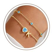 Turandoss armband med bokstäver damer guld födelsesten mars akvamarin armband bokstäver ett hjärta flicka, födelsedagspresent för kvinnor tonåring flicka mamma fru alla hjärtans dag årsdag smycken