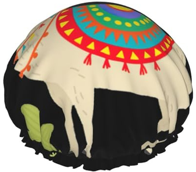Cute Cartoon Llama Cactus Print Bath Cap For Long Hair And Short Hair, Washable Elastic Band Bath Hair Hat For Long Hair, Braid