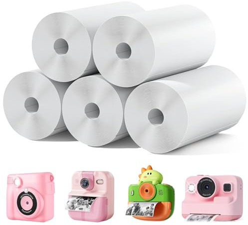 poraceous 5 Rollos Papel Térmico para Cámaras, 75 x 25mm Papel Camara Fotos | Papel Camara Fotos Infantil, Recarga de Papel de Impresión, Papel Fotográfico sin BPA Compatible con Varias Mini Printer