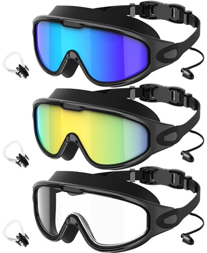 3-pack simglasögon, UV400-skydd anti-dimma ingen läcka simning mask med okrossbara linser, förbättrad synlighet tonade glasögon för män kvinnor vuxna simmare, perfekt för poolträning och tävling