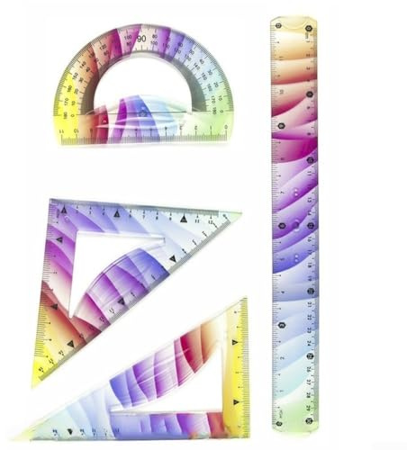 Set di 4 righelli flessibili in plastica con bordo dritto, righelli triangolari e goniometro a semicerchio, adatti per casa, scuola e ufficio (30 cm)