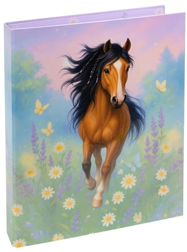 goldbuch 37 164 Wiesenglück Classeur à anneaux A4 avec motif cheval Classeur avec mécanisme à 2 anneaux en métal Couverture en impression artistique Env. 32 x 26 x 4 cm Classeur à levier pour filles