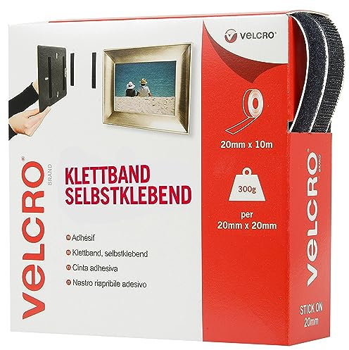 Velcro Marque, Ruban Adhésif Auto-Agrippant À Crochets Et Boucles, Qui Se Coupe À La Longueur Désirée & Parfait Pour La Décoration De Pièce, Maison, Bureau, Dans Le Garage, Noir 20 Mm X 10 M