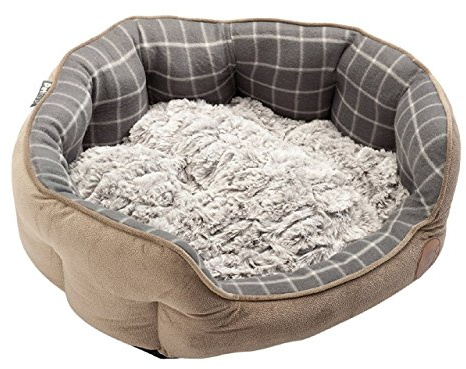 Petface Check and Bamboo Oval Dog Bed with Reversible Cushion, Machine Washable, Large (Pack of 1)