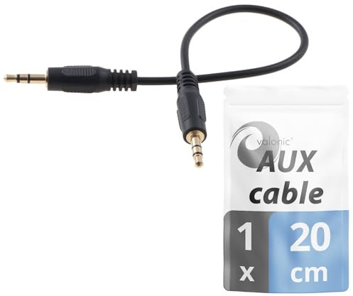 valonic AUX Kabel kurz - 20 cm - 3,5 mm - Audiokabel für Auto oder PC - Klinkenkabel - schwarz