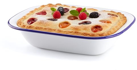 WINSOME Enamel Pie Dish and Roasting Tin | White Dishwasher Safe Plate Tray for Pudding, Baking, Steak | Oven & Stove Safe (L 28 x W 20.5 x D 6 cm)
