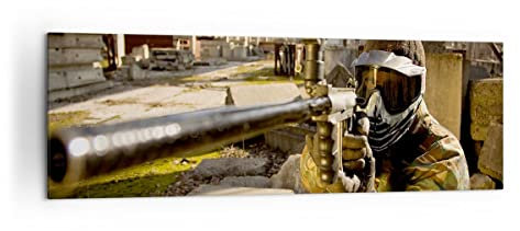 Panorama Bilder auf Leinwand 160x50cm Leinwandbild Paintball Pistole Spieler Groß XXL Wanddeko Bild Schlafzimmer Wandbilder Dekoration Wohnzimmer Wall Decor Canvas Wand Kunstdruck Art AB160x50-0140