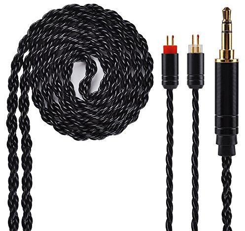 Kinboofi 6 Core Silver Plated Earphone Cable, Black Upgrade 2PIN Detachable Earphone Wire for AS10 ZS10 Pro ZS6 ZS10 ZSR ZST C10 TRN V80 V20 TFZ (3.5mm Audio Jack, 2 Pin)
