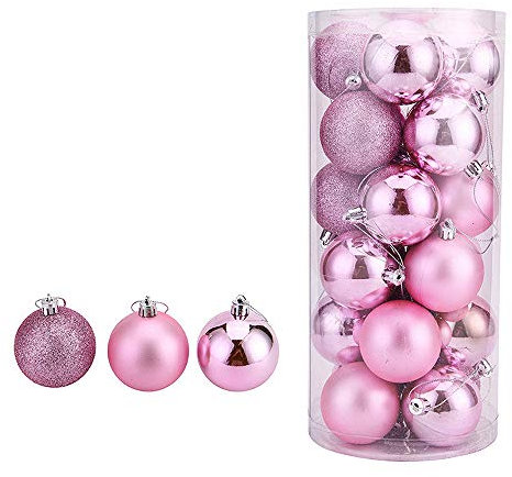 WAWJ 24PCS/Pack Bolas de Navidad Christmas Tree Pendant Ornaments Baubles Regalo de plástico Multicolor de Bola 4cm para decoración navideña de Navidad (Rosa)