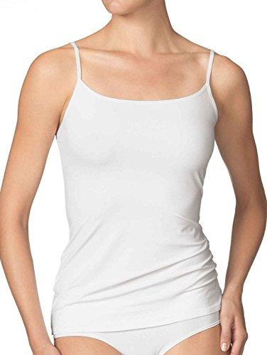 Lot de 2 et de 4 débardeurs spaghetti, pour femme, avec ou sans dentelle noir ou blanc, bretelles élastiques, en 100 % coton peigné, Blanc / 2 pièces., 54-56