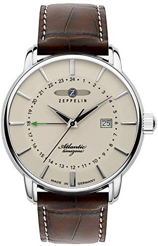 Zeppelin Herrenuhr mit Lederband Serie Atlantic Quarz GMT Datum 8442-5