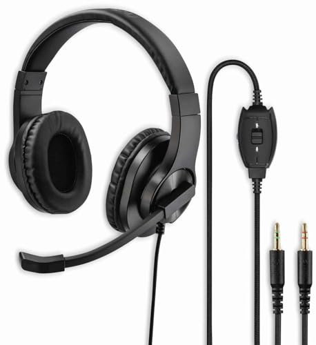 Hama Casque Micro de Bureau 'HS-P 300' (Casque Micro Perche Flexible, Filaire, pour PC, réunion en visio, confcall, stéréo, 2 connexions Jack 3.5mm) Noir
