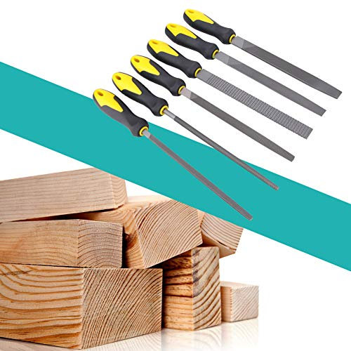 6 Pack 8 Inch Wood Files and Rasps, High Carbon Steel Wood Craft Polish Cut Hand File Including Flat Triangular Half-Round Square File, DIY Polish Grind Files for Wood Metal Leather Glass