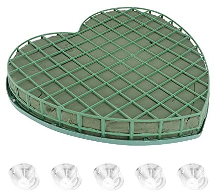 HEALLILY Wet Floral Foam Heart Shaped Flower Foam with Suction Cup Tray for Wedding Centerpiece Party Decoration DIY Flower Arrangement Size L
