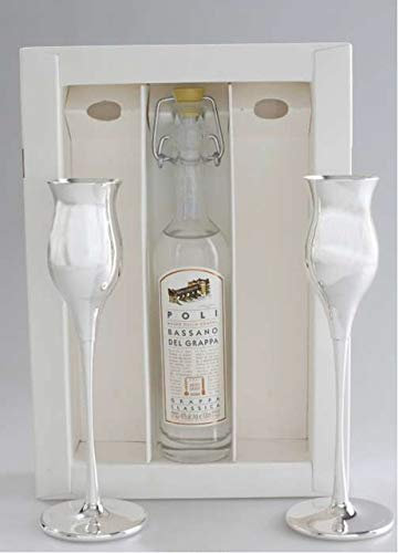 SWEET HOME Set de 2 Verres Grappa en métal argenté avec Bouteille Grappa cod.BC02310SP cm 18,5h diam.4 by Varotto & Co.