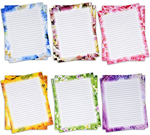 120 Pack Floral Lined Stationery Paper 8.5 x 11 – Decorative Letter Writing Paper, Assorted Flower Borders, Printable Letterhead Sheets for Home Office School