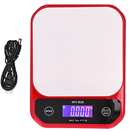 Bilancia elettronica, bilancia di ricarica USB Bilancia da cucina impermeabile da cucina digitale, elettronica di alta precisione con display LCD(Rosso 5 kg / 0,1 g)