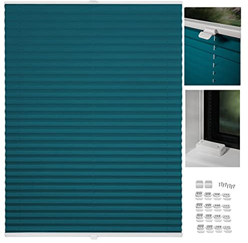 metablo Plissee nach maß Plissee mit Bohren 22 Farben Schalosien Fenster innen Faltrollos für Fenster Sicht- und Sonnenschutz Rollo für Fenster mit Bohren Petrol B: 51-60 cm, H: 40-100 cm