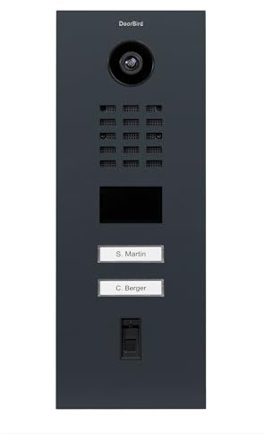 DoorBird D2102FV Fingerprint 50 IP Video Türstation für 2 Einheiten | Video-Türsprechanlage mit 2 Ruftasten, Fingerabdruckleser, RFID, HD-Video, Bewegungssensor, in Anthrazitgrau (RAL 7016)