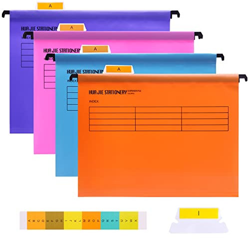 Srvnpioy Foolscap Hängemappen mit Tabs und Karteneinlagen für Aktenschränke,12 Stück, 4 Farbe, Misst 41 x 25 x 37 cm, aus PP