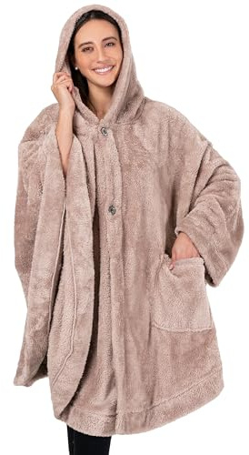 PAVILIA Angel Wrap Hooded Blanket Poncho, Wearable Blanket Throw Wrap Poncho for Women Adult, Cozy Fluffy Sherpa Fleece Shawl Cape with Hood pockets, Warm Gift for Mom Wife, Beige Taupe