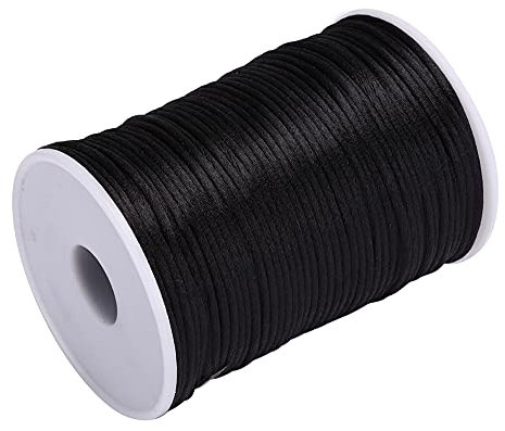 Cordoncino in Nylon Satinato con Rifiniture in Nylon Cordoncino in Raso a Coda di Topo Cordoncino per Annodare Cinese in Poliestere per Collana, Bracciale, Perline, Nodo Cinese Kumihimo(Nero)