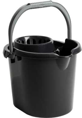 JMS we create smile - 16 Litre Mop Bucket with wringer attached for Floor Cleaning - Home & Office Use (Black)