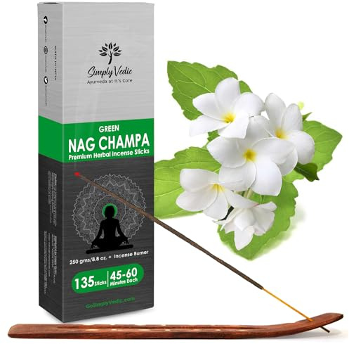 Simply Vedic Green Nag Champa Räucherstäbchen 250 Gramm (ca.135 Premium Räucherstäbchen+Räucherstäbchenhalter)| Dauert 60 Minuten,ideal für Meditation, Yoga, spirituelle Heilung, Gebete, Aromatherapie