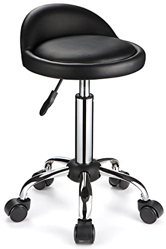 FNZIR Taburete Giratorio con Ruedas, Altura Ajustable, Silla de Dibujo con Respaldo bajo, Color Negro