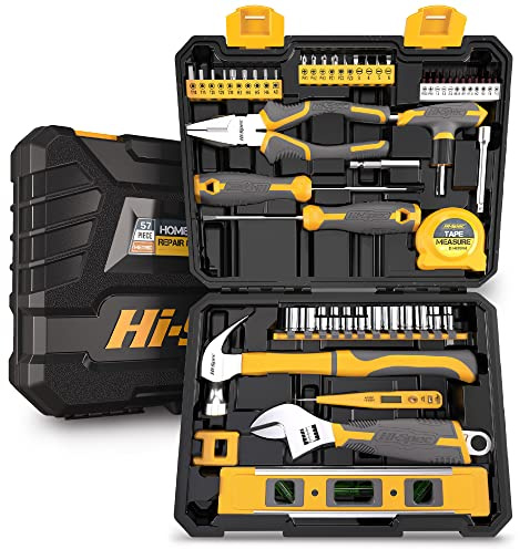Hi-Spec 57pc Household Tool Kit for Home DIY, Garage & Repairs | 57pc hand tool set with 32 driver bits, 12 sockets, hammer, wrench and pliers for household, garage and everyday DIY repairs