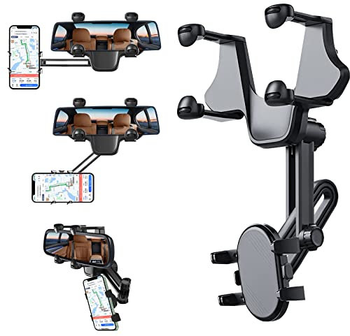 Dabuu Universal-Handyhalterung für Auto-Rückspiegel, 360 Grad, multifunktional, um 360 Grad drehbar, einziehbar, für alle Smartphones
