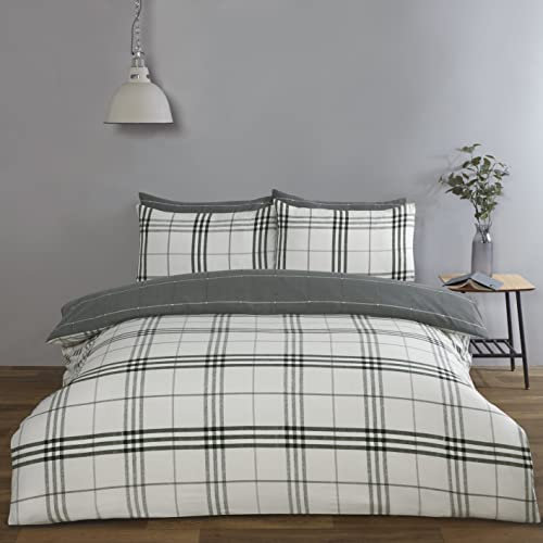 Rapport Home Juego de Ropa de Cama Reversible Gris a Cuadros - Juego de Cama Doble de 180 Hilos