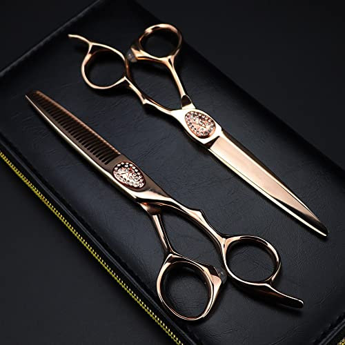 Friseurschere Haarschneideschere, 6 Zoll Professional Japan 440c Stahl Gehobenen Roségold Haarschere Schneiden Friseur Haarschnitt Effilierschere Friseurschere ( Farbe : Set ) ( Color : Set With Bag )