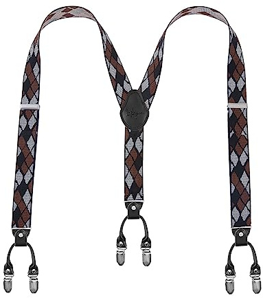 Lafayon Herrhängslen 6 klämmor Y-rygg 3,5 cm kraftiga justerbara elastiska hängslen för män byxor med starka metallklämmor och presentask, Diamant, 30*20*2.3cm
