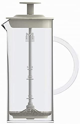 Mousseur à lait à café manuel transparent en verre et filtre en acier inoxydable - 450 ml avec pot de mousse de lait à l'échelle