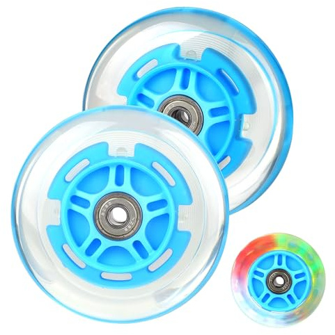 DBREAKS Ruedas Luminosas LED, 2Pcs Ruedas luminosas para scooter, 100mm rueda brillantes para patinete, Rueda Repuesto para Patinete con Luces (Azul)