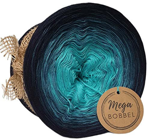 MegaBobbel Gradientgarn - Lace Garn Bobbel Wolle zum Häkeln & Stricken (3fädig-ca.1000m / Außenfarbe: Schatten / Riviera) - 50% Baumwolle / 50% Polyacryl