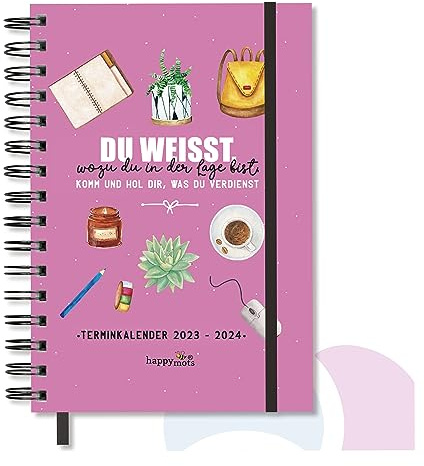 HappyMots Terminplaner 2023 2024 von HappyMots, Wochenplaner A5, Schulplaner, Enthält Planer, Kalender und Aufkleber, Intervalle: September 2023 - August 2024 - auf Deutsch