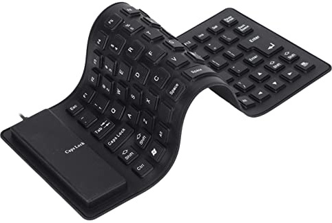 Annadue Faltbare Silikontastatur, USB-Kabelgebunden, 85 Tasten, Wasserdicht, Aufrollbar, Leise, für PC, Notebook, Laptop, Schwarz