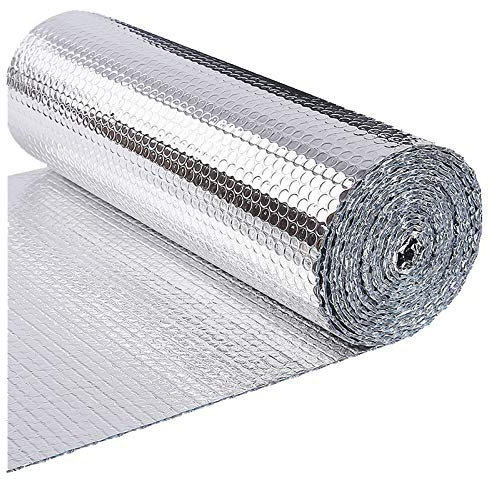 Foil Insulation Double Aluminium Bubble Self-adhesive Reflective Bubble Radiator Foil Vapour Barrier and Thermal Insulation Aluminium Foil Membrane Various Size(1mx10m)