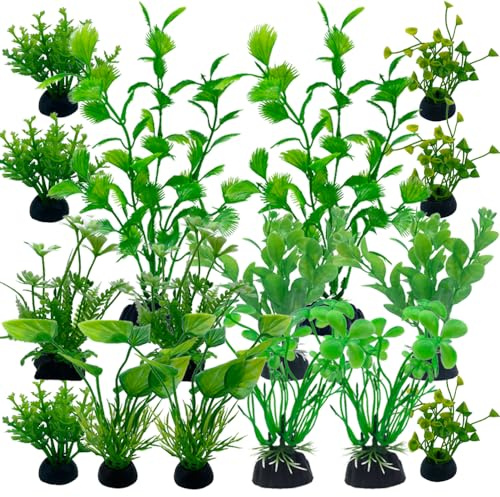 LANCARE Aquarium Pflanzen Deko, 16 Stück Grün | Plastikpflanzen für Aquarien, Wasserpflanzen Aquarium Pflanzen künstlich Dekoration Set