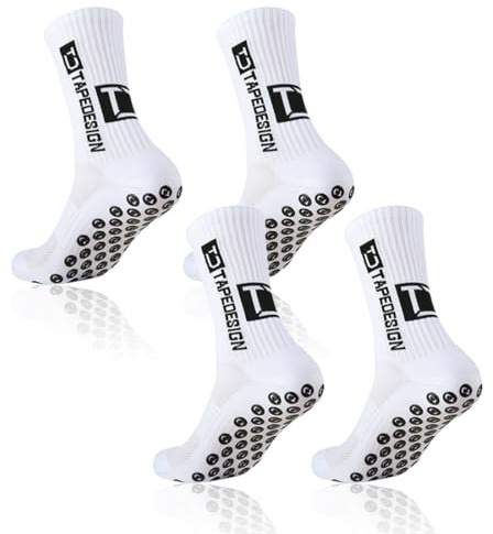 BCZR Lot de 2 paires de chaussettes de football antidérapantes pour homme, poignées anti-ampoules, épaissir le coton pour vélo de randonnée (39-46)