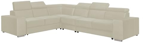FORNIRO Alma Ecksofa L-Form mit Schlaffunktion – 330x265x85cm - Écru – Moderne Wohnlandschaft mit verstellbaren Kopfstützen – Stabil gebaut hoher Sitzkomfort – Viele Farben Stoffvarianten wählbar