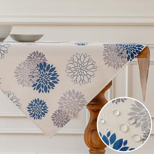 Vorysum Nappe Moderne Dahlia Bleu Marine Imperméable Nappe Carré Décoration Chemin de Table Mariage Table Anniversaire Mousseline Cuisine Déco pour Table Basse Fêtes 100x100 cm