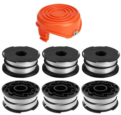 DF-065 String Trimmer Replacement Spool Compatible with Black and Decker GH700 GH710 GH750,DF065 AFS Dual Line 36ft 0.065 Auto-Feed Edger with RC-065-P Cap Cover (6 Spools, 1 Cap)