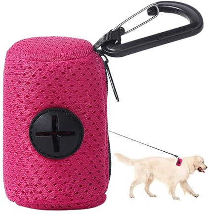 Porte-sac à crottes de chien,Distributeur de sacs pour chien avec fixation de laisse en tissu maillé avec fermeture éclair - Distributeur de sacs pour chiens de grande capacité, support de sacs à excr