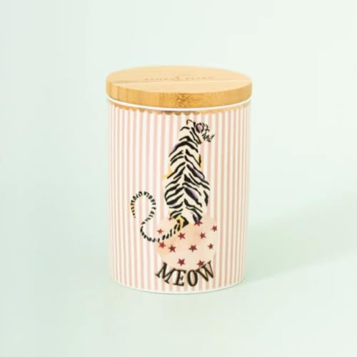 Yvonne Ellen Tiger Storage Jar | Ceramic Storage Jar with Lid Airtight, Kitchen Storage Jars for Pasta & Food, China Storage Jars for Kitchen, Biscuit & Sugar Storage Tin | 14 x 10 cm