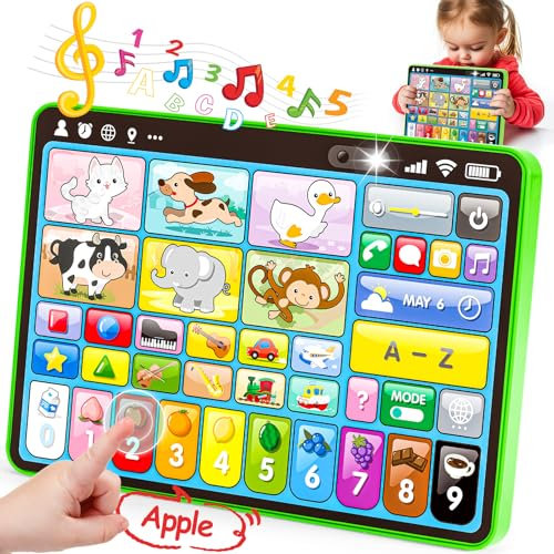 hahaland Trilinguale (EN/FR/ES) Kinder Laptop Baby Tablet für 1 2 3 Jahr alte Jungen Mädchen, Augenfreundliches Elektrisches Lernspielzeug mit Touchscreen, Alphabet, Zahlen, Montessori lerncomputer